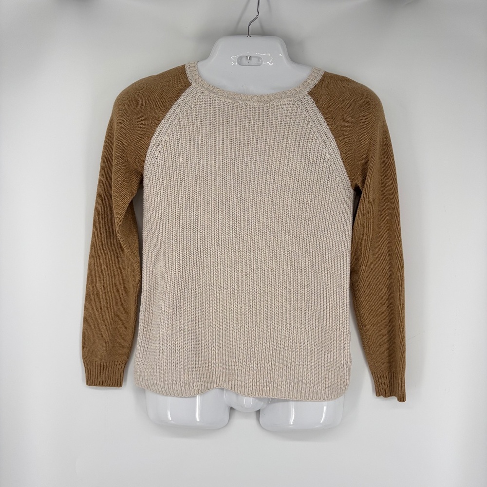 Orvis Sweater Elbow Patches Beige Brown Women’s Small Cotton Knit Outdoor